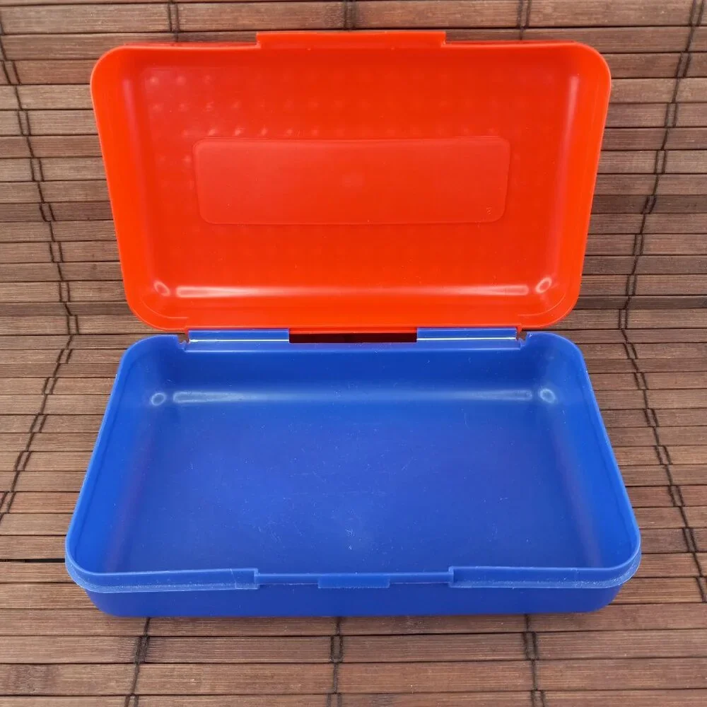 SpaceMaker Vintage 90s Pencil School Box Red Blue Art Craft Office Hard Plastic
